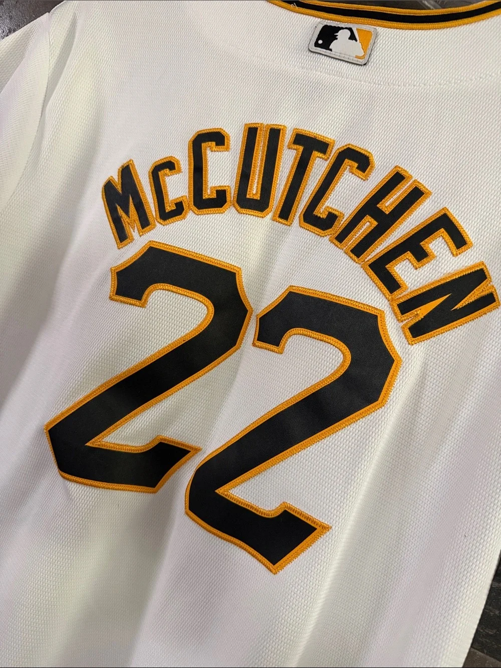 McCutchen White Pittsburgh Pirates Button-Up Jersey with Black and Yellow Trim - Picture 4 of 6